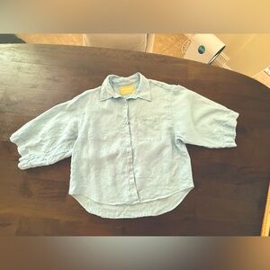 ARAMINTA JANE Blue Boxy Button Down Linen Tunic with Notched Collar Large XL